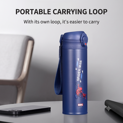 Spiderman Kids Stainless Steel Insulated Water Bottle (Straw Lid) with Protective Sleeve - 500mL