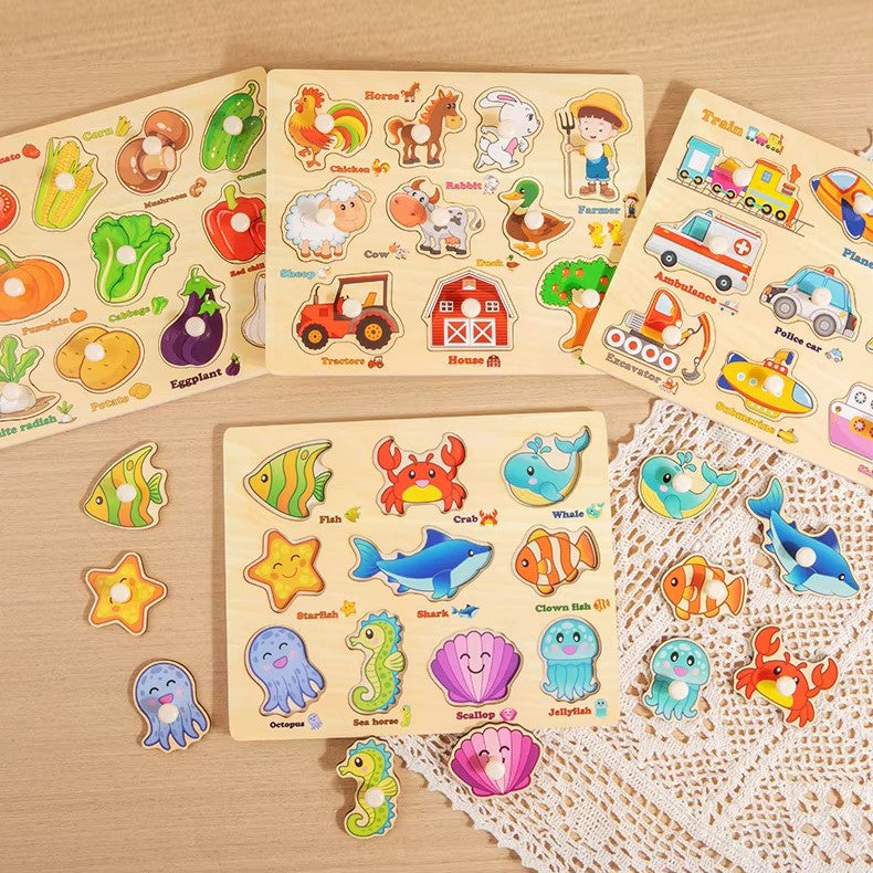 Wooden Montessori Puzzle Educational Pairing Board - 1Y+