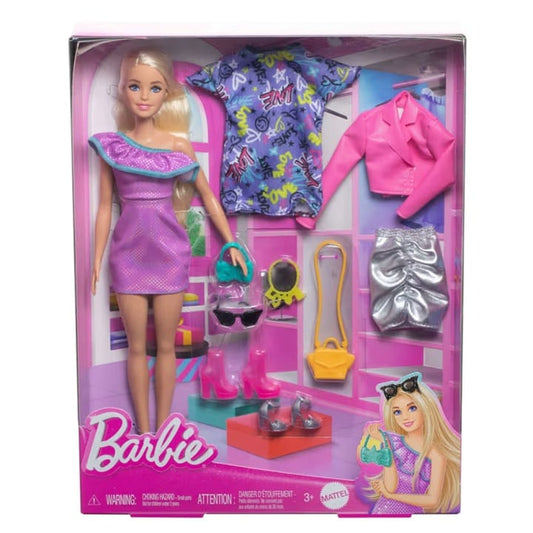 Barbie Fashion Doll With Clothes And Accessories including Party Dresses & Purses (3 Outfits) - 3Y+