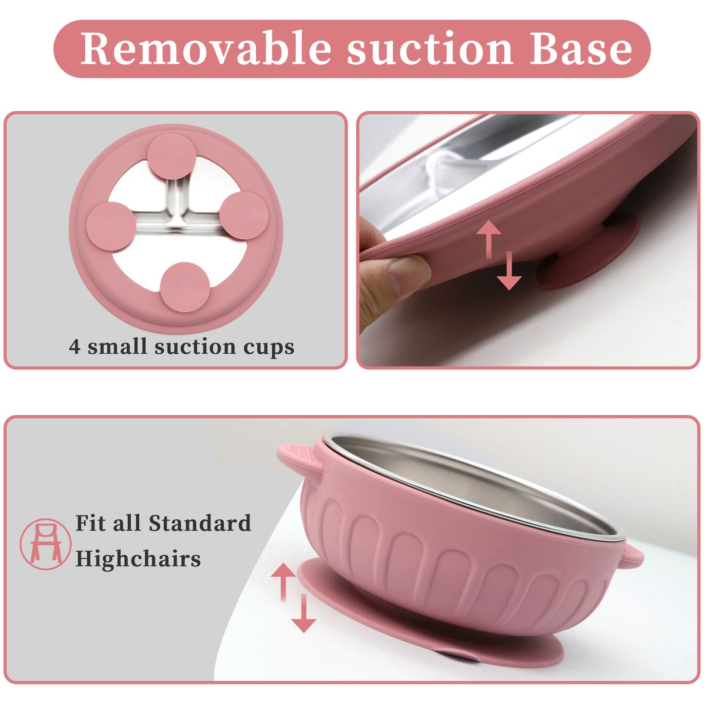 Stainless Steel Divided Plate and Bowl with Suciton and Cutlery Set (4 pcs)