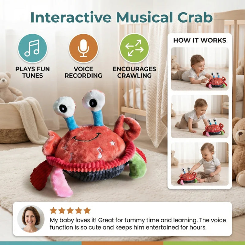 Bouncing Interactive Musical Plush Crab with Voice Function - 6M+