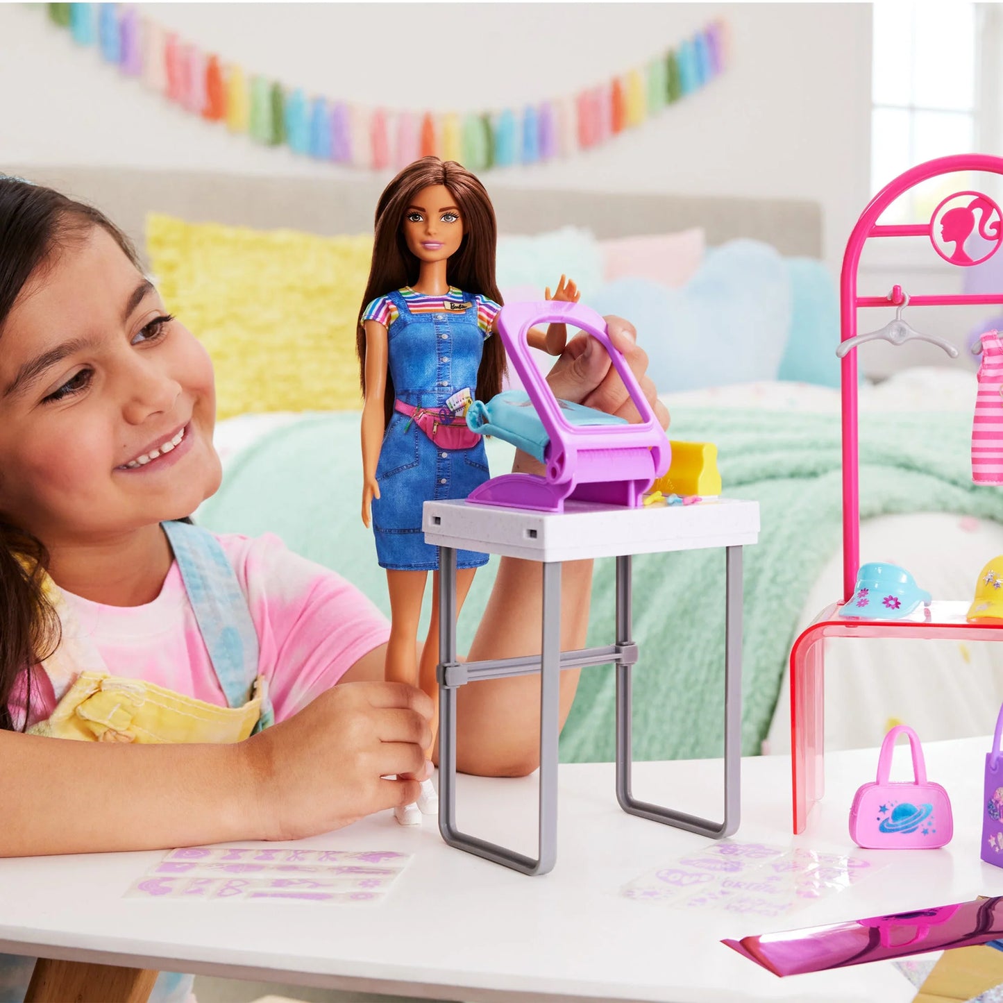 Barbie Make & Sell Boutique Playset With Brunette Doll, Foil Design Tools, Clothes & Accessories - 5Y+