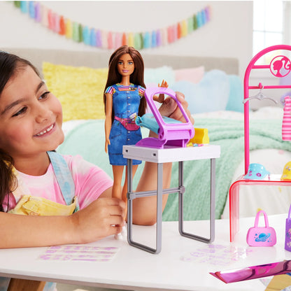 Barbie Make & Sell Boutique Playset With Brunette Doll, Foil Design Tools, Clothes & Accessories - 5Y+
