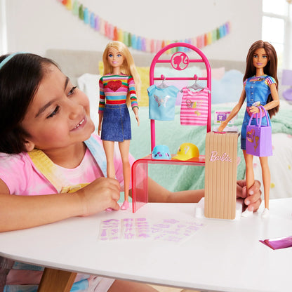Barbie Make & Sell Boutique Playset With Brunette Doll, Foil Design Tools, Clothes & Accessories - 5Y+