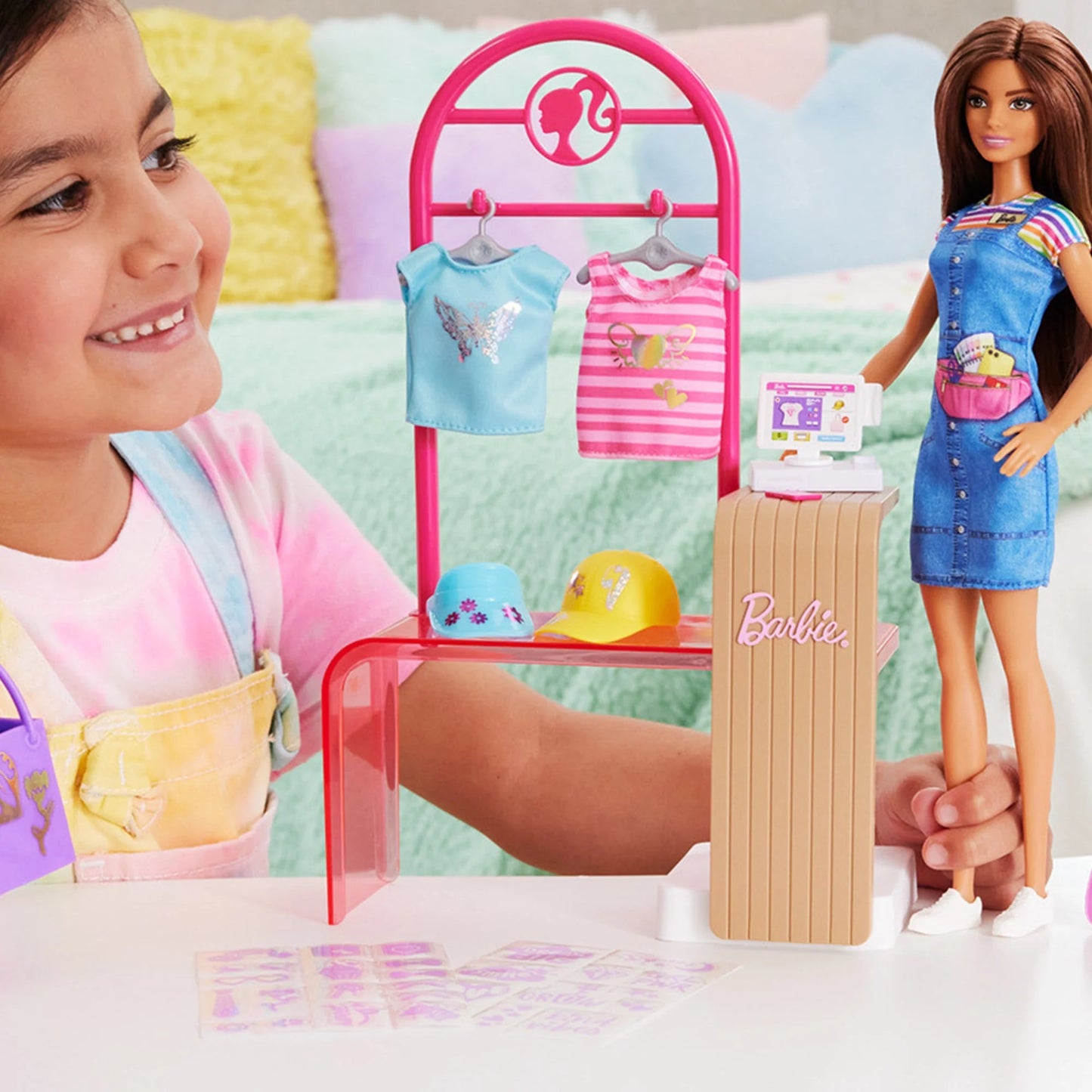 Barbie Make & Sell Boutique Playset With Brunette Doll, Foil Design Tools, Clothes & Accessories - 5Y+