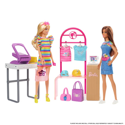 Barbie Make & Sell Boutique Playset With Brunette Doll, Foil Design Tools, Clothes & Accessories - 5Y+
