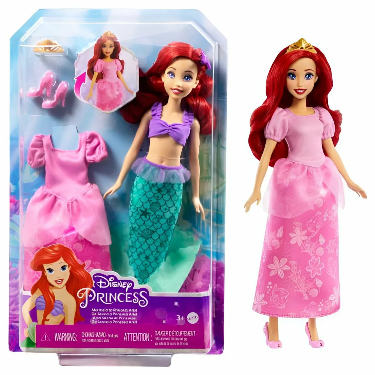 2-in-1 Disney Princess Mermaid to Princess Ariel Doll Set