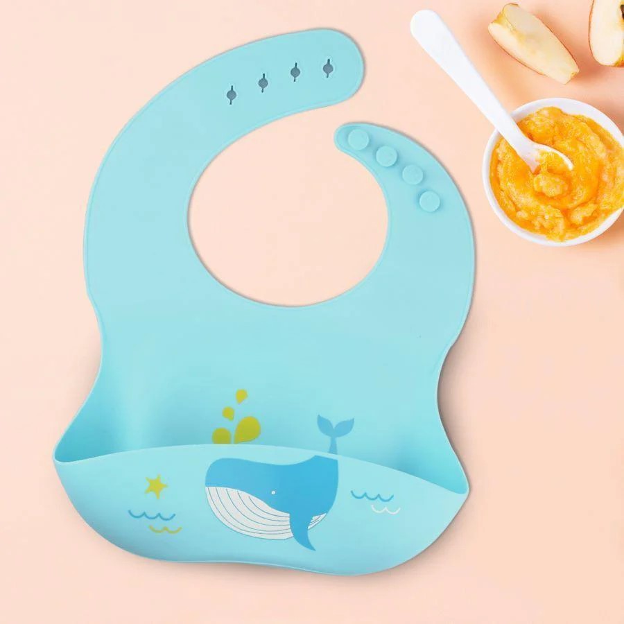 BPA Free Silicone Baby Bib with Catch Pocket - 6-24M