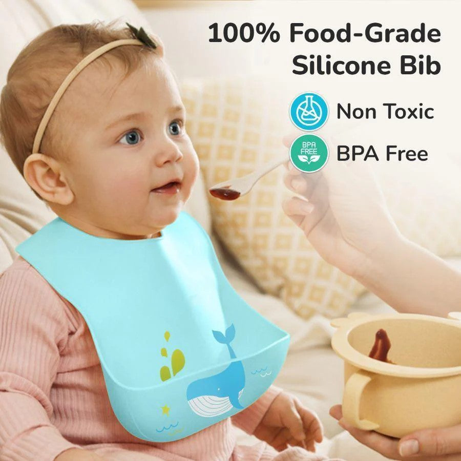 BPA Free Silicone Baby Bib with Catch Pocket - 6-24M
