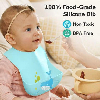 BPA Free Silicone Baby Bib with Catch Pocket - 6-24M