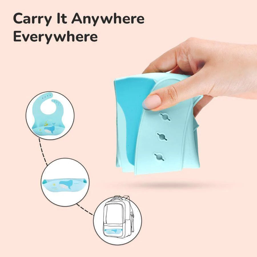 BPA Free Silicone Baby Bib with Catch Pocket - 6-24M