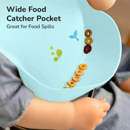 BPA Free Silicone Baby Bib with Catch Pocket - 6-24M