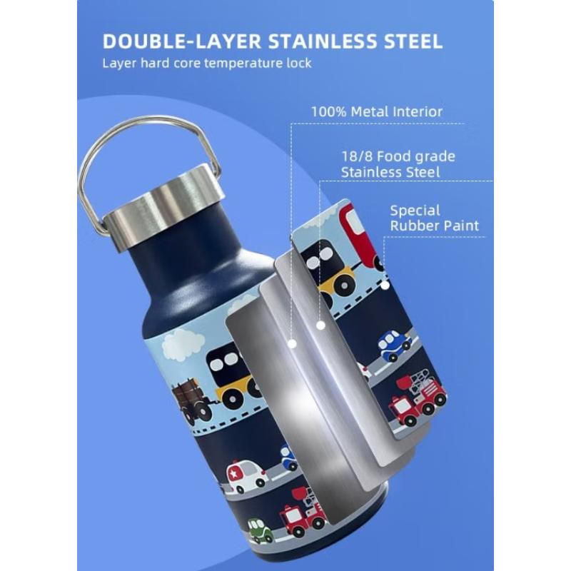 Kids Stainless Steel BPA-free Water Bottle with Lid and Straw - 350 ML
