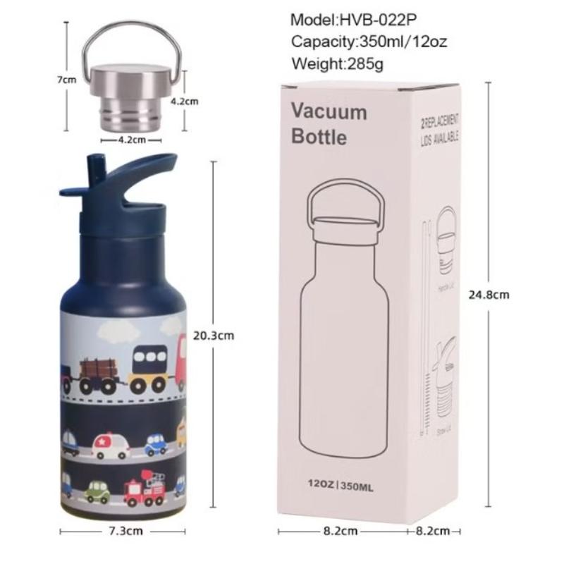 Kids Stainless Steel BPA-free Water Bottle with Lid and Straw - 350 ML