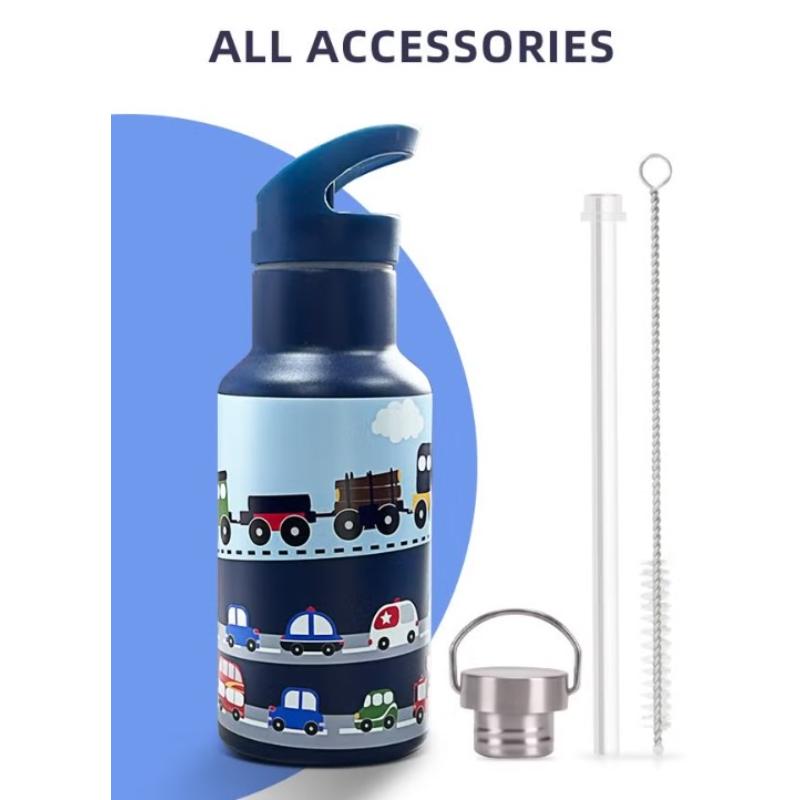 Kids Stainless Steel BPA-free Water Bottle with Lid and Straw - 350 ML