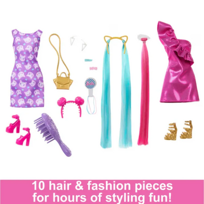 Barbie Fun & Fancy Hair Doll With Extra-Long Colorful Blonde Hair And Styling Accessories - 3Y+
