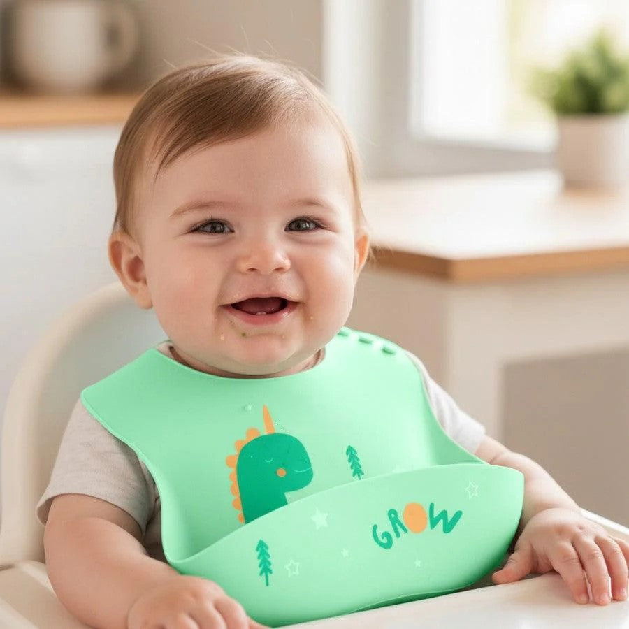BPA Free Silicone Baby Bib with Catch Pocket - 6-24M