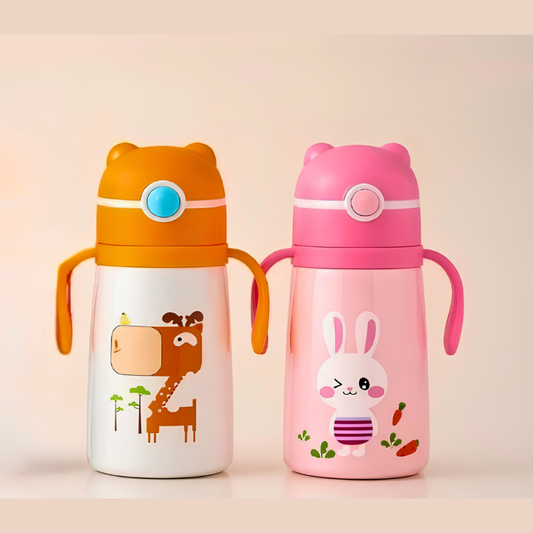 Kids Insulated BPA-free Stainless Steel Water Bottle with Straw & Handle – 400ml