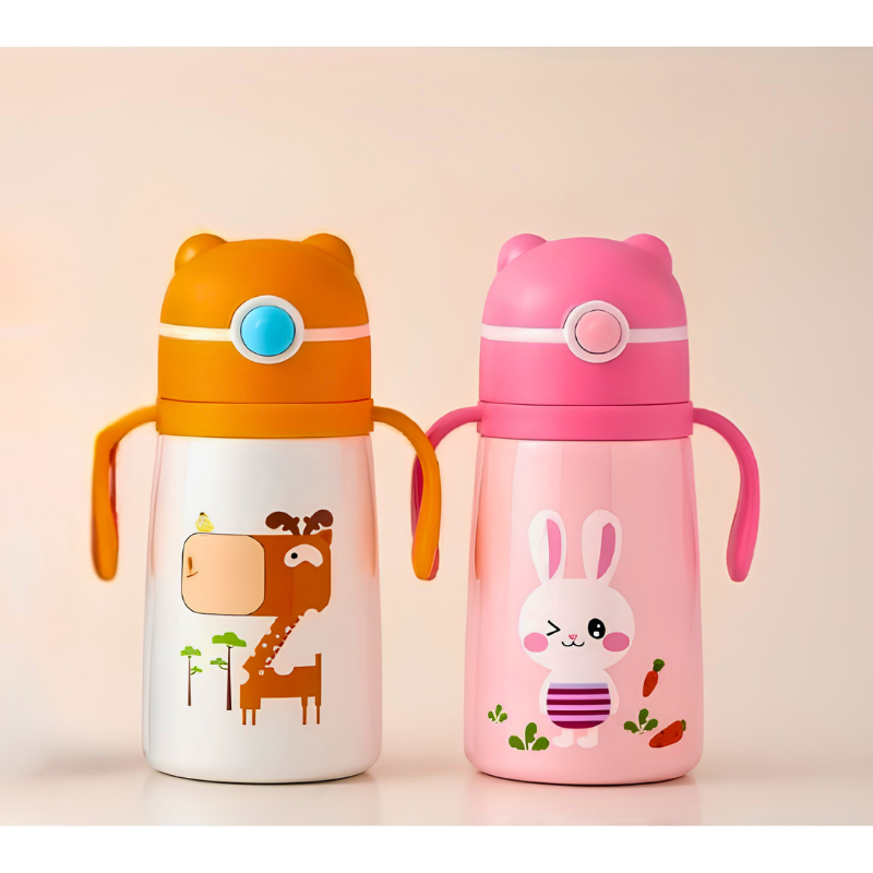 Kids Insulated BPA-free Stainless Steel Water Bottle with Straw & Handle – 450ml