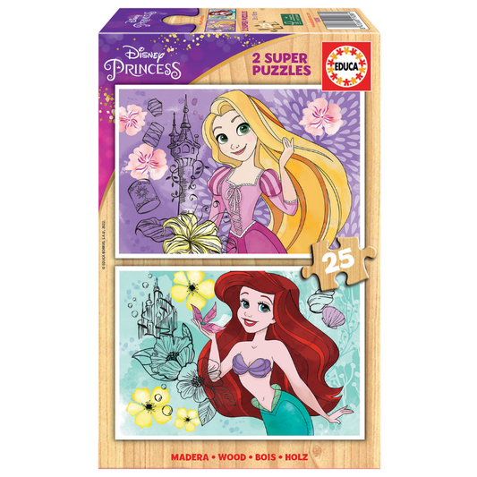EDUCA Disney Princess Wooden Puzzle 2×25 - 3Y+