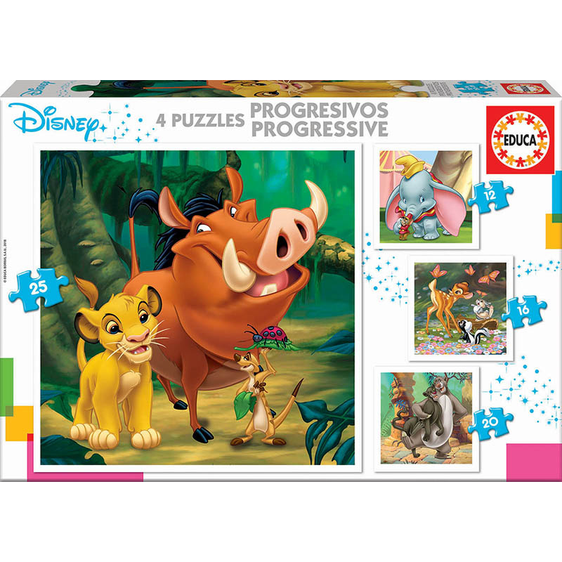 EDUCA Progressive Puzzles Disney Animals (12 to 25 pcs) - 3Y+