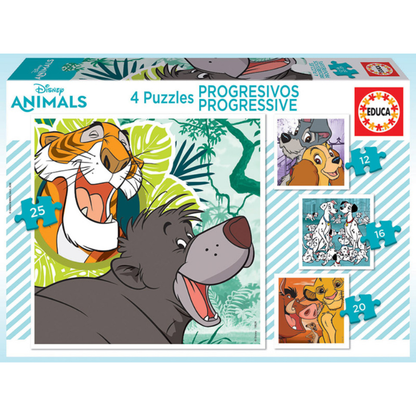 EDUCA Progressive Puzzles Disney Animals (12 to 25 pcs) - 3Y+