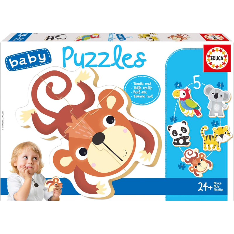 EDUCA Baby Puzzles Wild Animals (3 to 5 pcs) - 2Y+