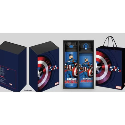 Captain America Kids Stainless Steel Vacuum Insulated Water Bottle with Dual Drinking Lid & Protective Sleeve - 500mL