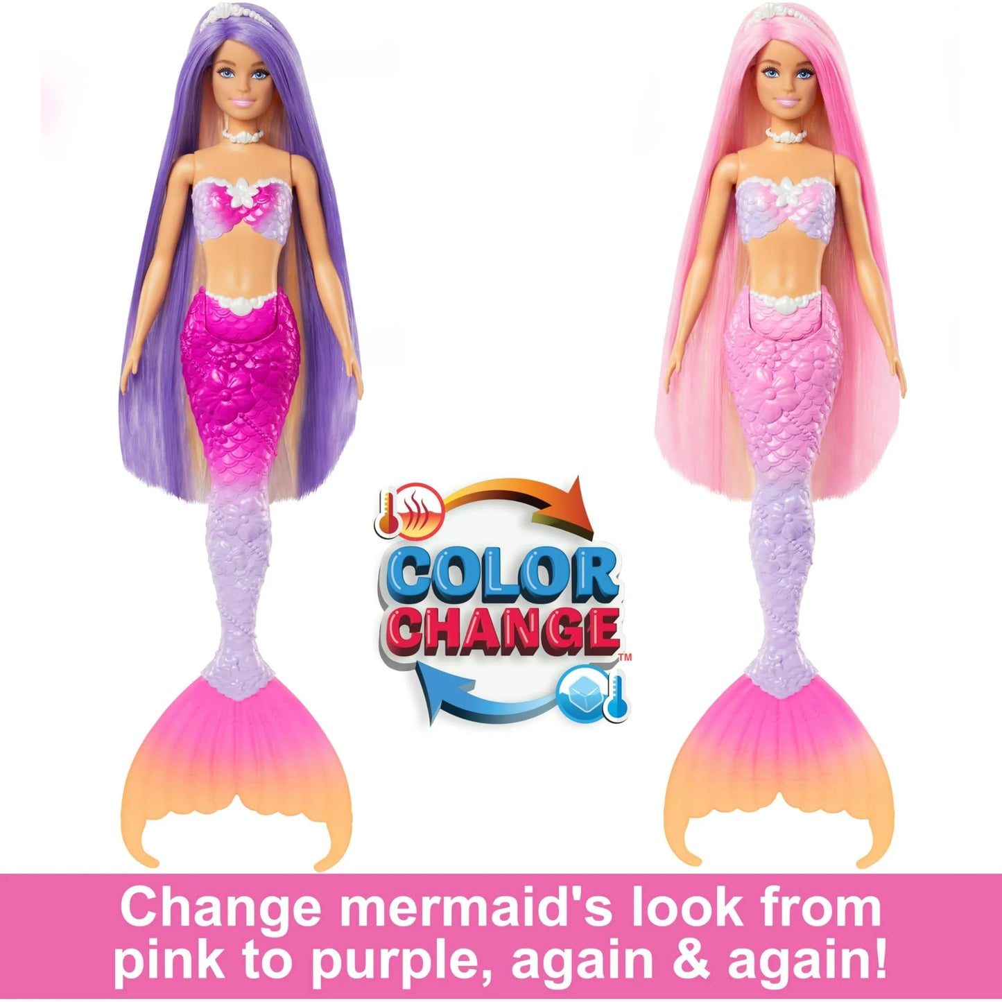 Barbie Mermaid Doll, Malibu with Pink Hair, Styling Accessories, Pet Dolphin and Water-Activated Color Change Feature Multicolor - 3Y+