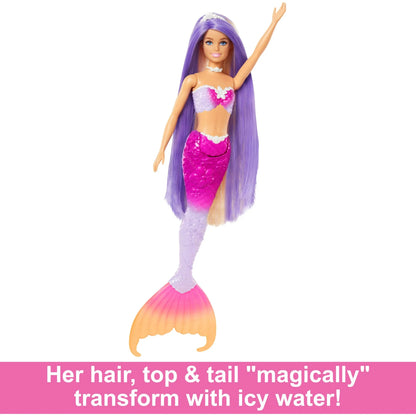 Barbie Mermaid Doll, Malibu with Pink Hair, Styling Accessories, Pet Dolphin and Water-Activated Color Change Feature Multicolor - 3Y+