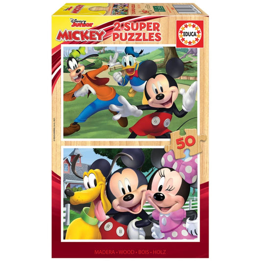 EDUCA Mickey & Friends Wooden Puzzle 2×50 - 4Y+