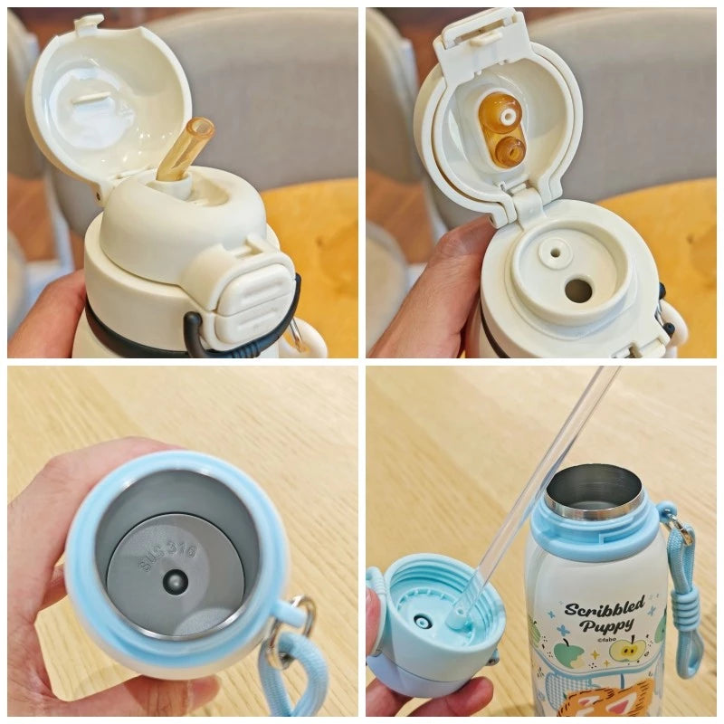 Stitch Kids Stainless Steel Insulated Water Bottle Direct Drink & Straw Lid - 500mL